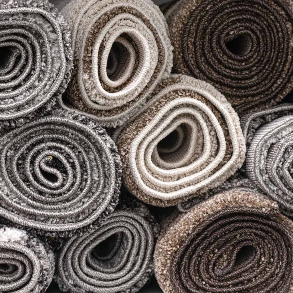 Stacked rolls of carpet